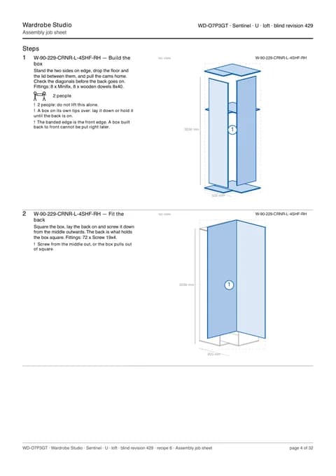 Job sheet: a real page from the sample design's shop pack.