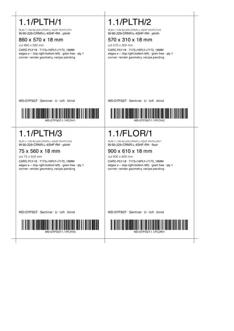 Labels: a real page from the sample design's shop pack.